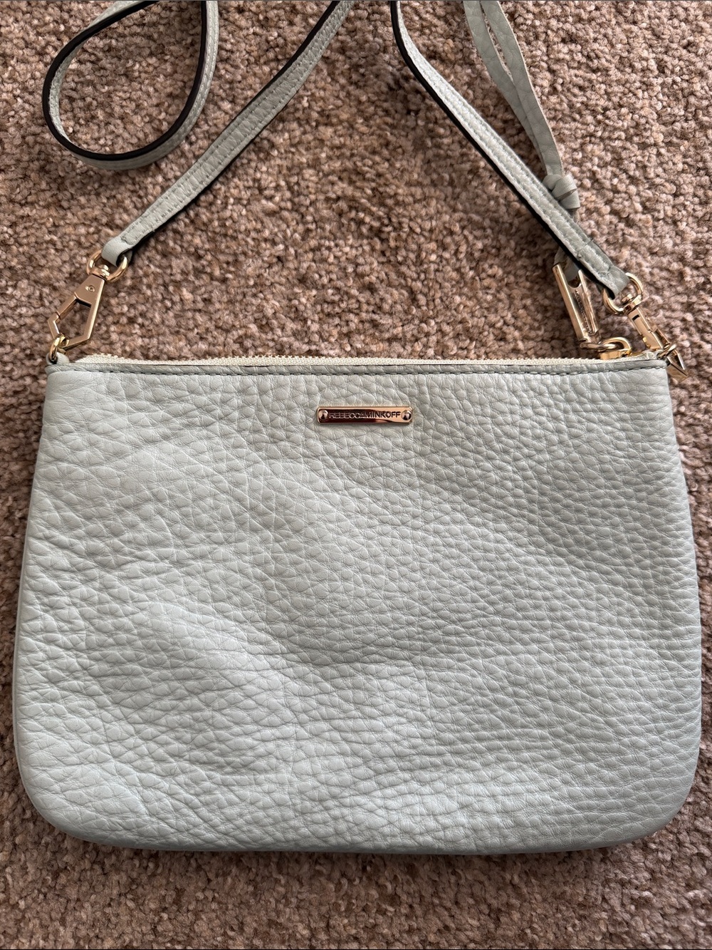 Rebecca Minkoff Studded Light Blue Pebbled Embellished Crossbody - Picture 6 of 10